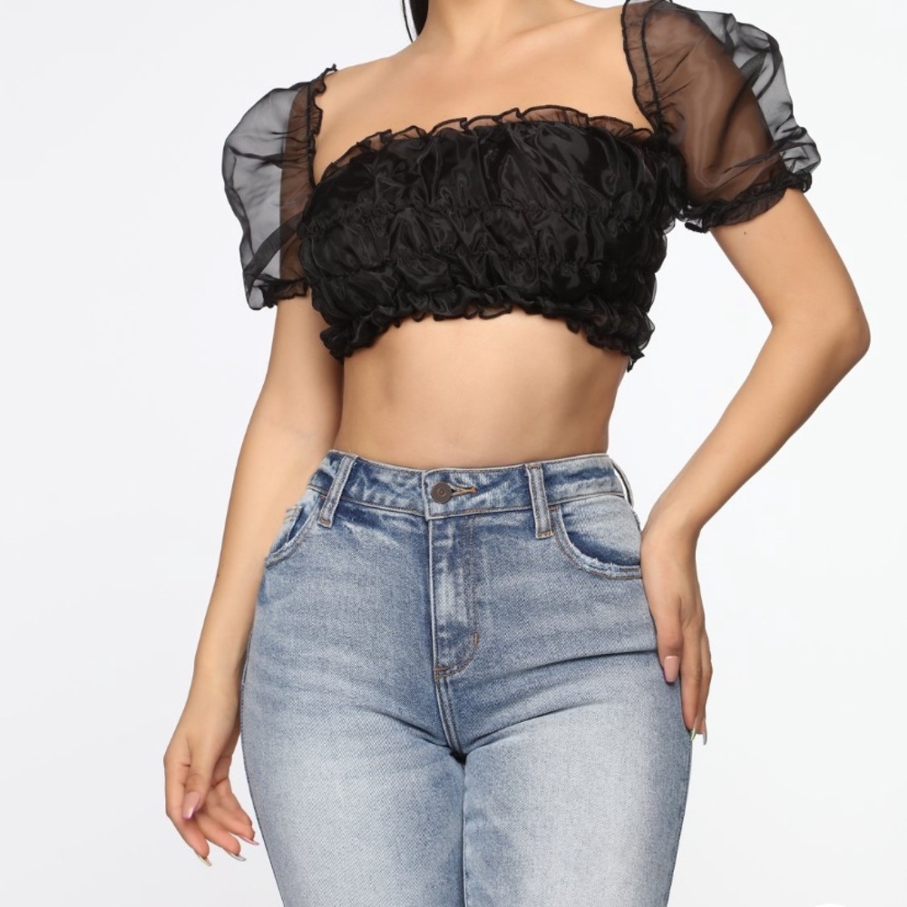 Black Puffy Mesh Top